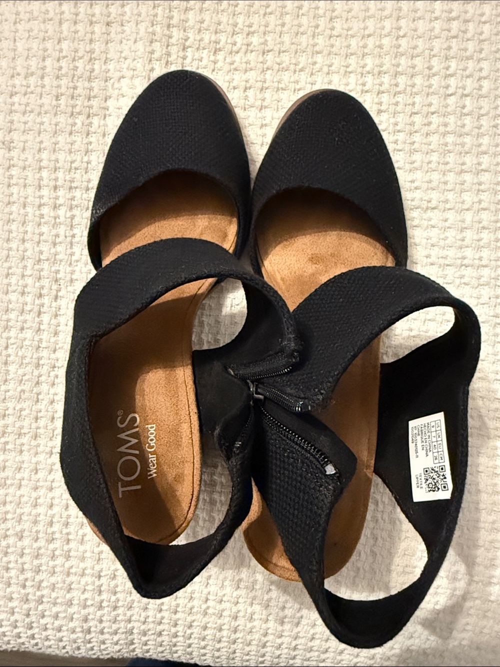 Toms Black Mary Jane Heels with Ankle Strap